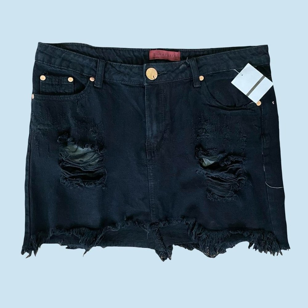 Signature8 black ripped denim skirt